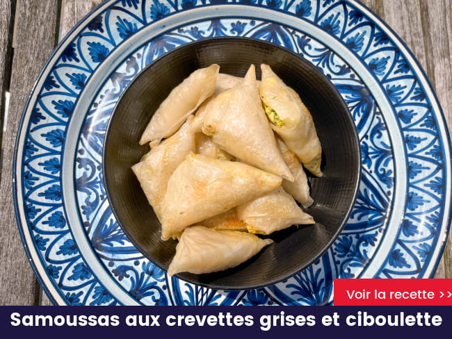 Samoussas aux crevettes grises et ciboulette